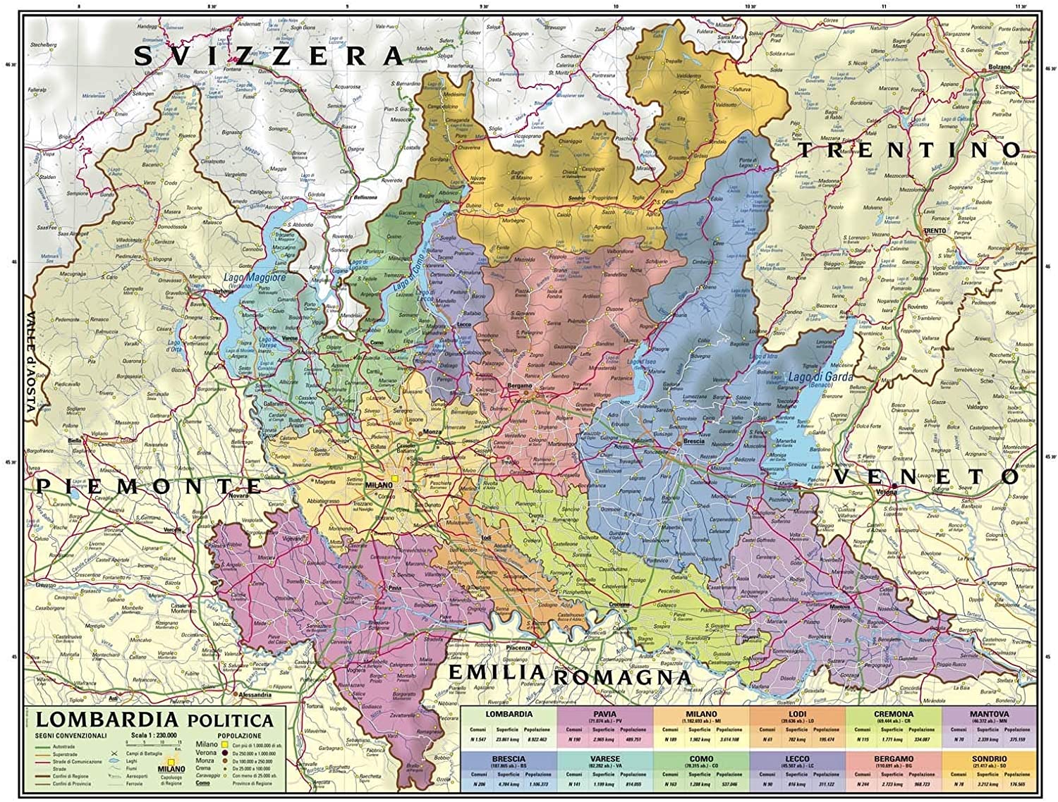 Cartina Geografica Regionale Lombardia